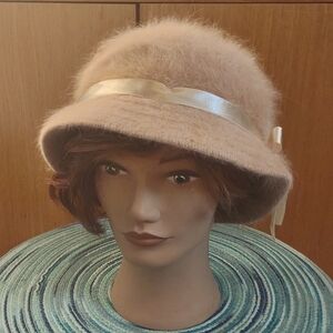 Beige Angora/Nylon Hat By D&Y